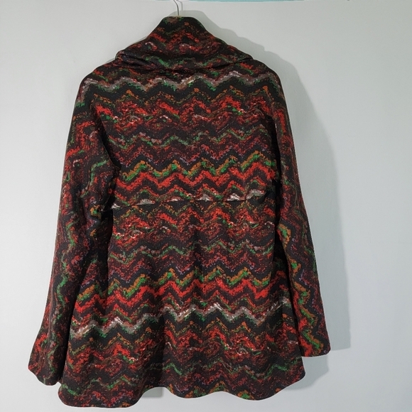 ALBERTO MAKALI Women's Open Front Cardigan Sz L Red Multi Wool Blend Chevron - Picture 2 of 12